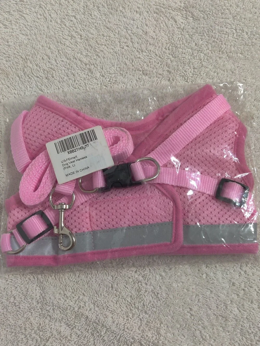 Pink Mesh Reflective Dog Harness with Paw Emblem